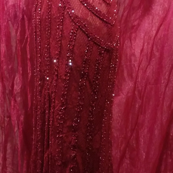 Custom handmade red lace beaded mermaid gown $2500 - Picture 9 of 13